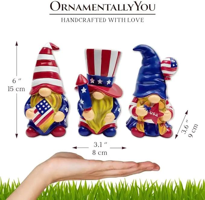 Spring & Summer-Themed Garden Statues – Adorable Outdoor Decor for Lawn, Patio & Porch (Patriotic Gnome Trio Figurines, 6" Set of Three Garden Statues and July 4th Decoration) by GreenHaven Gardens