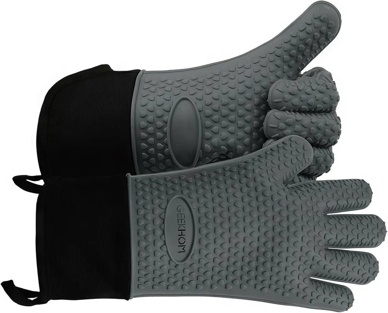 GEEKHOM BBQ Gloves Heat Resistant Oven Mitts - Silicone Grilling Gloves with 14" Long Arm Protection - Waterproof Pot Holder Non-Slip for Men & Women, Kitchen Cooking, Baking, Camping, Gray by GreenHaven Gardens