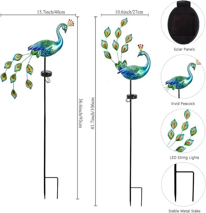 VEWOGARDEN 2 Pack Solar Stake Lights Outdoor Waterproof Metal Peacock Solar Lights for Yard Garden Patio Pathway Walkway, Blue by GreenHaven Gardens