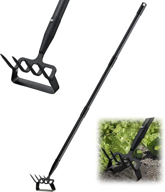 BsBsBest Hoe Garden Tools, 37-62 Inch Gardening Tools for Weeding, Stirrup Hoe Long Handle for Yard Weed Puller, Scuffle Hula Adjustable Weeding Loop Hoe for Lawn, Vegetable, Soil, Planting Black by GreenHaven Gardens