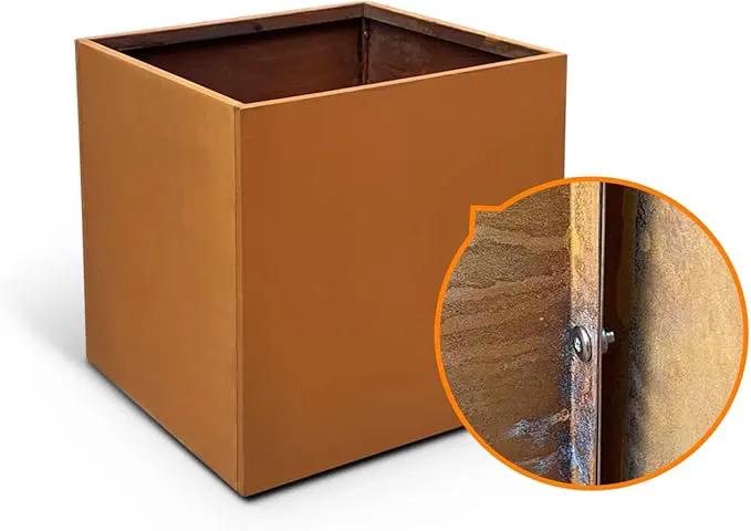 Corten Steel Planter Metal Square Planter Tall Cube Rustic Steel Planters 27.6 Inch Durable Antique Detached for Outdoor Commercial Residential Garden Patio Deck and Backyard by GreenHaven Gardens