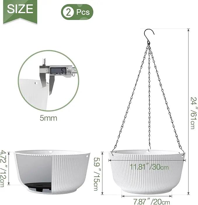T4U 12 Inch Large Hanging Planters for Outdoor Plants, 2 Pack Self Watering Hanging Pots Indoor, Hanging Baskets for Plants,Hanging Flower Pot with Drainage Hole and Plant Hanger, White by GreenHaven Gardens