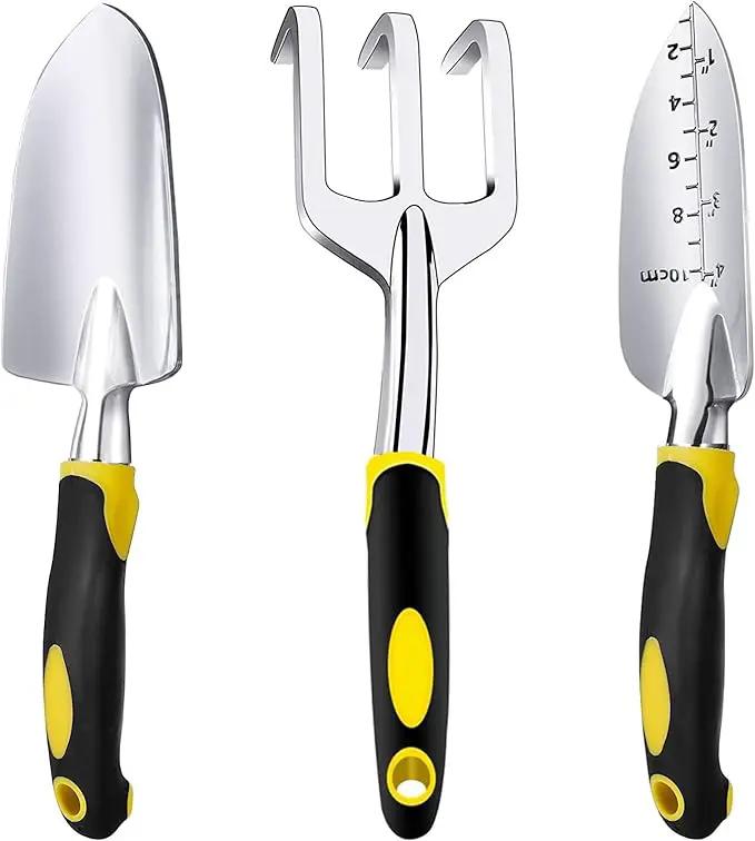 Edward Tools Gardening Hand Tools 3 Piece Set - Heavy Duty Garden Trowel, Transplanter, Hand Rake - Ergo Grip Handle - Bend-Proof & Rust-Proof Design - Cultivator, Garden Hand Shovel by GreenHaven Gardens