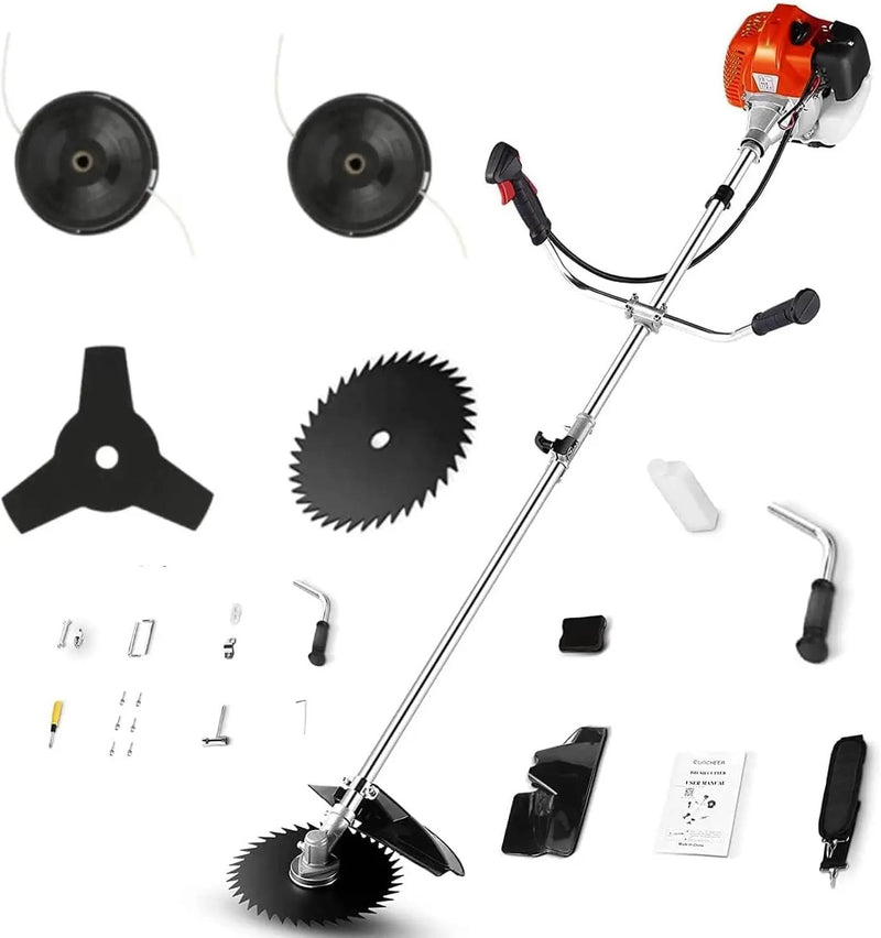 COOCHEER Brush Cutter Gas Powered 58cc, 4 in 1 Weed Wacker, 2-Cycle String Trimmers Gas Brush Cutter Straight Shaft Gas Grass Trimmer for Lawn and Garden Care Trimming, Red by GreenHaven Gardens