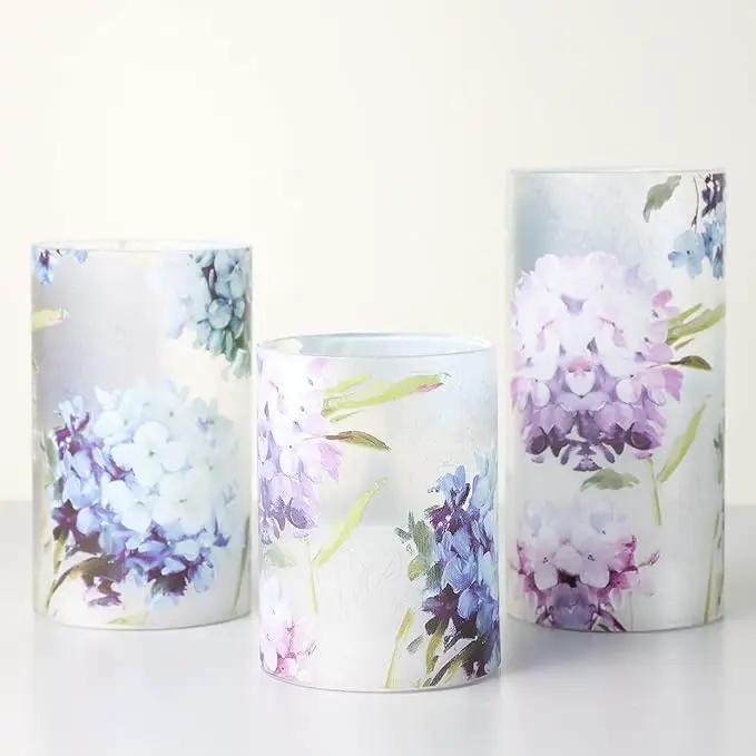 Floral Flameless Candles Decorative Battery Operated with Remote Hydrangea Flowers Romantic Lovers Flickering Pillar Candles for Wedding Tray Centerpiece Home Decor by GreenHaven Gardens