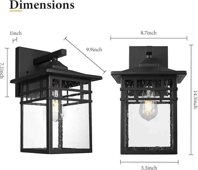 Outdoor Light Fixture Wall Mount, Black Exterior Light Fixture Wall Sconces with Seeded Glass for Front Porch, 9 Inch Large Waterproof Outdoor Square Wall Lantern Outside for House Doorway by GreenHaven Gardens