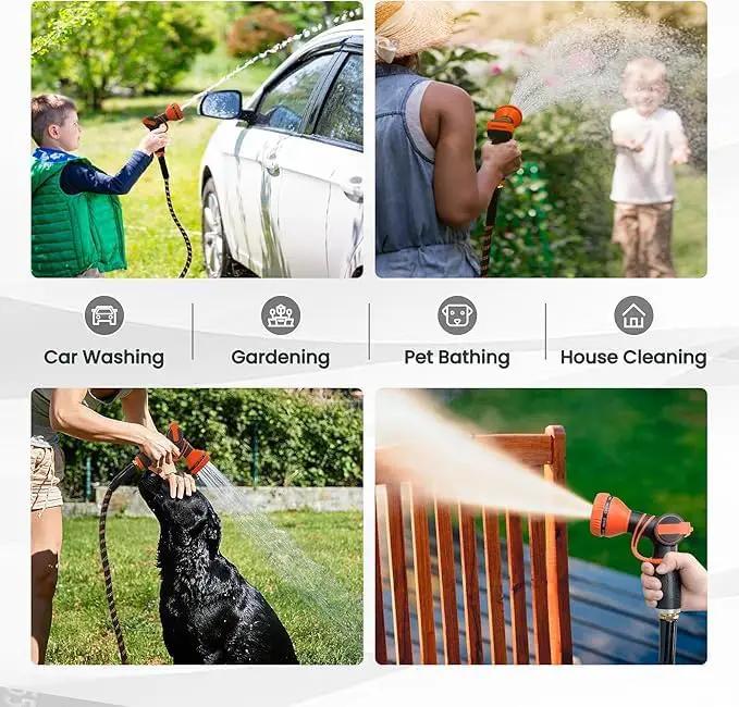 Giraffe Tools Garden Hose 100FT Non-Expandable Lightweight Flexible Water Hoses Burst 600 psi with 9 Spray Function Nozzle Heavy Duty Hose by GreenHaven Gardens