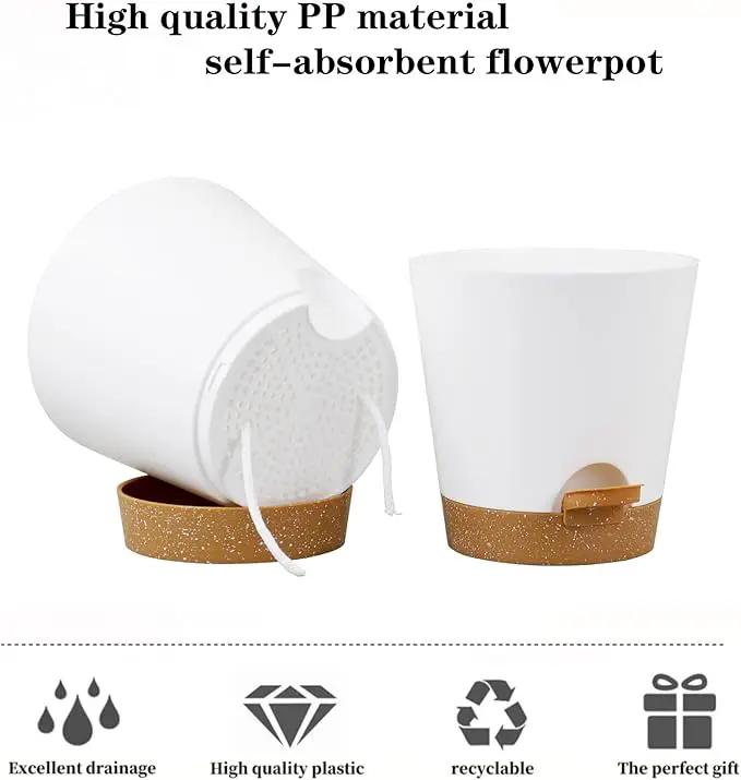 5 Pack 5 inch Self-Watering Pots, African Violets Planter with Drainage Holes and Reservoir, White Brown Plastic Planter for Indoor Outdoor Plants Flowers and Houseplants White Brown, 5 inch 5 pcs by GreenHaven Gardens