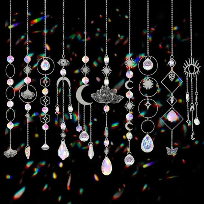 Sun Catchers, 10 Pcs Crystal Suncatcher Prism Hanging Kit with Chain Rainbow Maker Crystals Balls Pendants Ornaments for Indoor Window Outdoor Garden Backyard Patio Car Mirror Christmas Tree Decor by GreenHaven Gardens