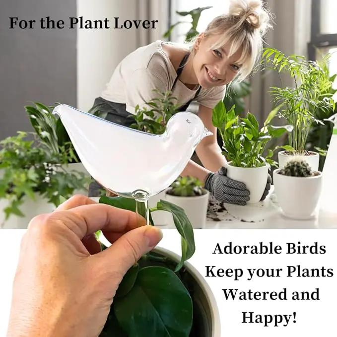 Evelots Plant Self Watering Glass Globes, Bird Shaped Bulbs (4 Pack) Automatic Water Irrigation System for Plants with Funnel, Indoor & Outdoor Use -Extra Long 9.5 Inches by GreenHaven Gardens
