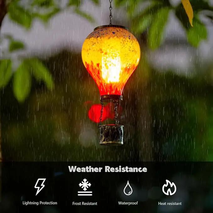 Starsoul Hot Air Balloon Solar Lantern with Flame Glass Hot Air Balloon Solar Light Waterproof Hanging Outdoor Lantern for Garden Yard Patio Decor by GreenHaven Gardens