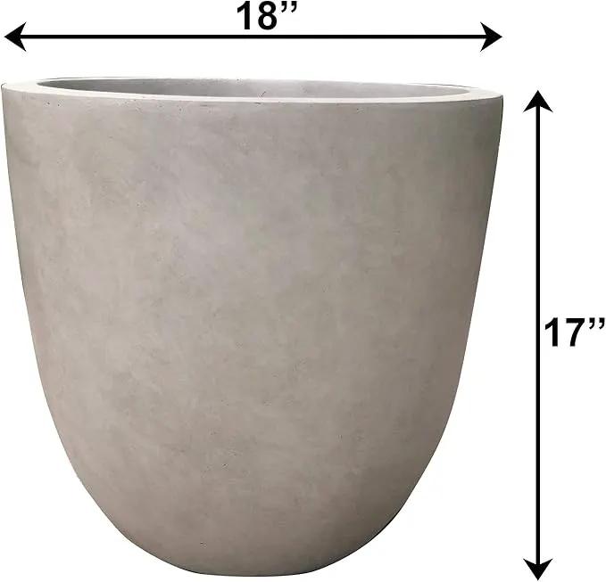 Kante 18 Inch Dia Round Concrete Planter, Indoor Outdoor Large Plant Pot with Drainage Hole and Rubber Plug for Home Patio Garden, Weathered Concrete by GreenHaven Gardens