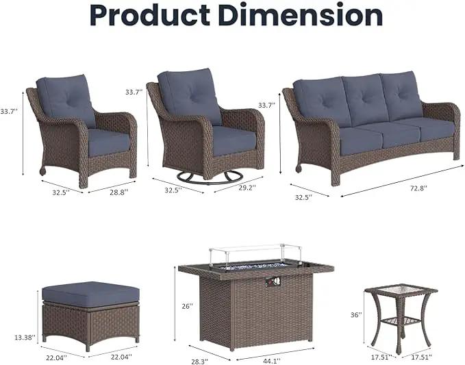 10 Pieces Outdoor Patio Furniture Sets with Rocking Swivel Chairs with 6-inch Thick Cushion and Fire Pit Table for Deck Lawn by GreenHaven Gardens