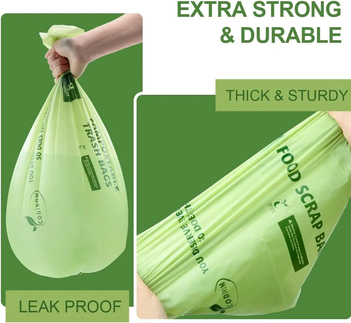 100% Compostable Trash Bags, 8 Gallon, 30 Liter, 0.85 Mils, 70 Count Large Kitchen Food Scrap Compost Bags for Kitchen Step Trash Cans with Europe EN13432 Certified by GreenHaven Gardens