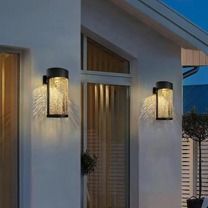 Solar Outdoor Wall Lights Fixture Set of 2 Porch Lights Crackled Glass Diffuser with Warm White LED by GreenHaven Gardens