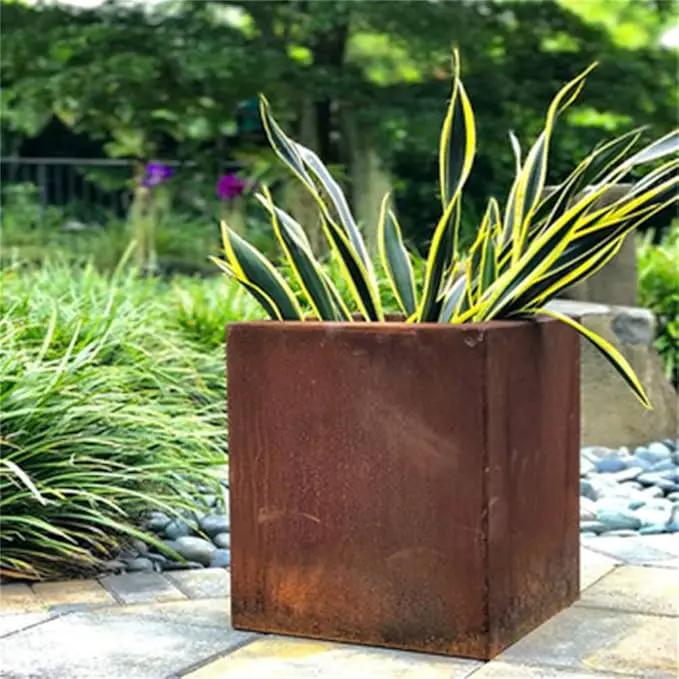 Corten Steel Planter Box Metal Outdoor Planter Large Square Cube Rustic Planter Pot Durable Antique Detached for Commercial Residential Tall Plant Patio Deck and Backyard 32 Inch by GreenHaven Gardens