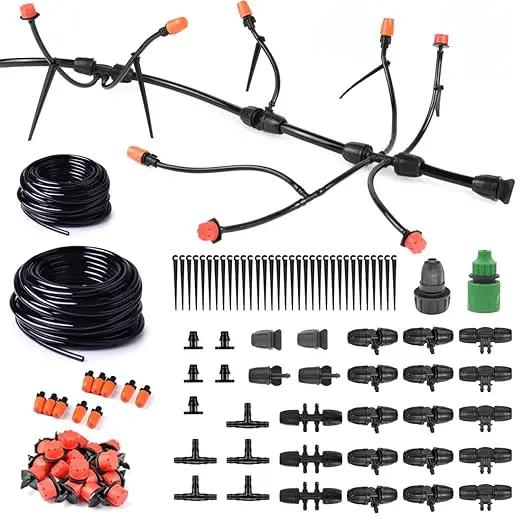 Adjustable Drip Irrigation System for Garden,Lawn Patio, Raised Beds - Automatic Irrigation Kits and Drip Emitters with 1/2" and 1/4" Irrigation Tubing (49FT + 49FT) by GreenHaven Gardens