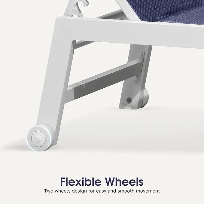 PURPLE LEAF Outdoor Chaise Lounge Set Adjustable Sunbathing Recliner with Side Table for Beach Poolside Outside Patio Aluminum Chaise Lounger Navy Blue by GreenHaven Gardens