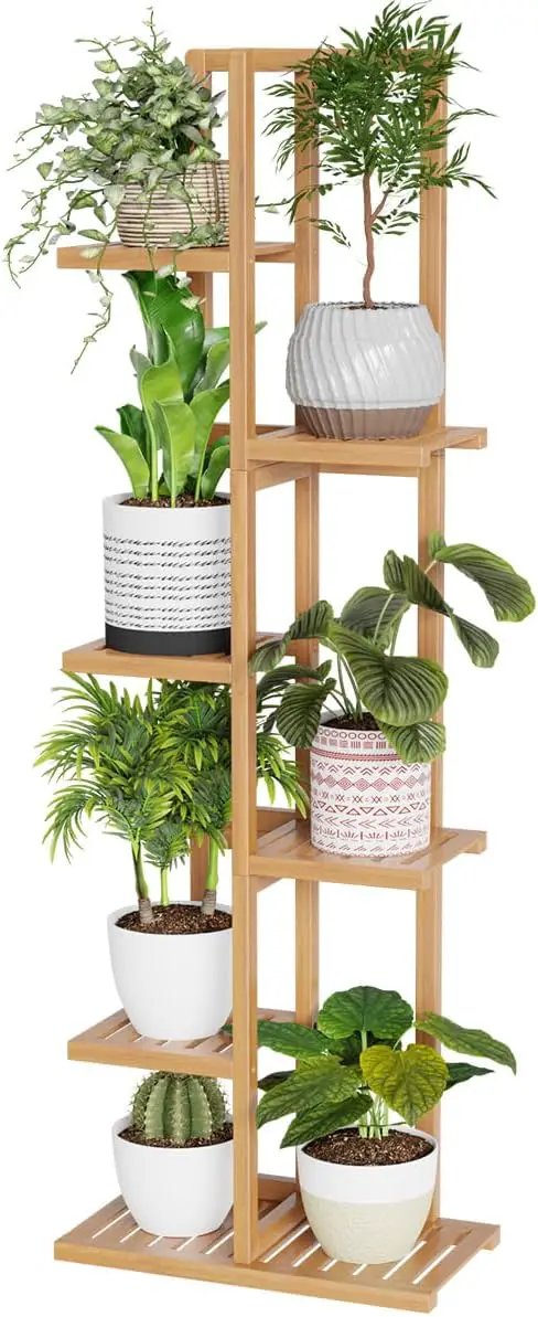 H HOMEXIN Bamboo Plant Stand Rack - Indoor & Outdoor Plant Stand 6 Tier 7 Potted Multiple Flower Planter Pot Holder Shelf Rack Display for Patio Garden Corner Balcony Living Room by GreenHaven Gardens