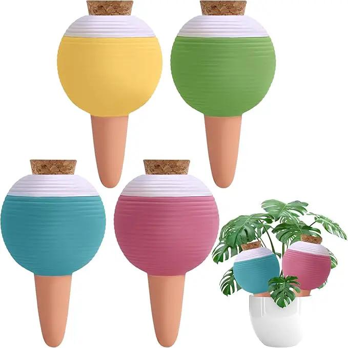 4PCS Plant Watering Globes, Large Terracotta Automatic Watering Stake Devices with Wooden Stopper for Pots, Planters, Indoor, Outdoor by GreenHaven Gardens
