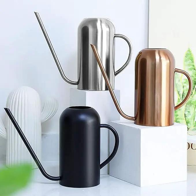 Watering Can Indoor Plants, 50 oz/1500 ml Metal Stainless Steel Watering Can Pot with Long Spout for Indoor House Plants Bonsai Outdoor Garden Flower Decorative(Copper) (Black) by GreenHaven Gardens