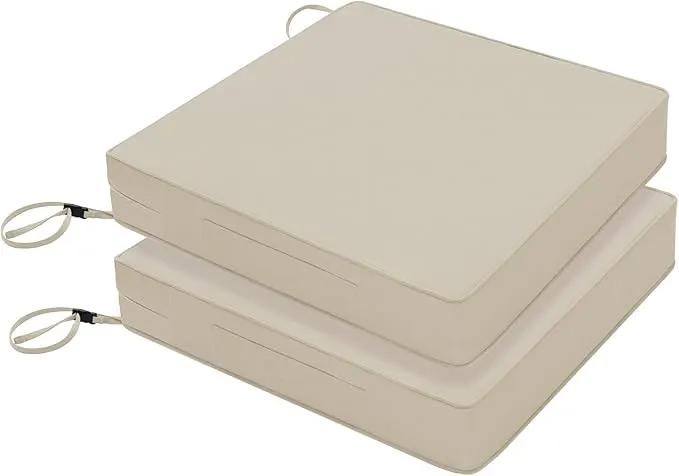 Favoyard Patio Chair Cushions 22 x 22 x 3 Inch Waterproof Outdoor Seat Cushions for Patio Furniture 3-Year Color Fastness Garden Sofa Couch Chair Pads with Handle & Adjustable Straps Set of 2, Beige by GreenHaven Gardens