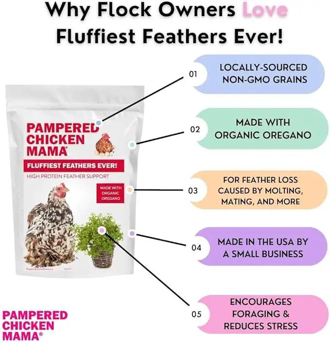 Pampered Chicken Mama Molting Supplement for Chickens: Fluffiest Feathers Ever Backyard Chicken Feed and Supplies for Hens (2 pounds) by GreenHaven Gardens