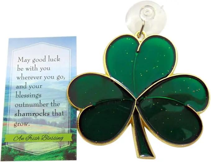 Shamrock Suncatcher Gift Set Irish Blessing Prayer Card and Irish Sun Catcher by GreenHaven Gardens
