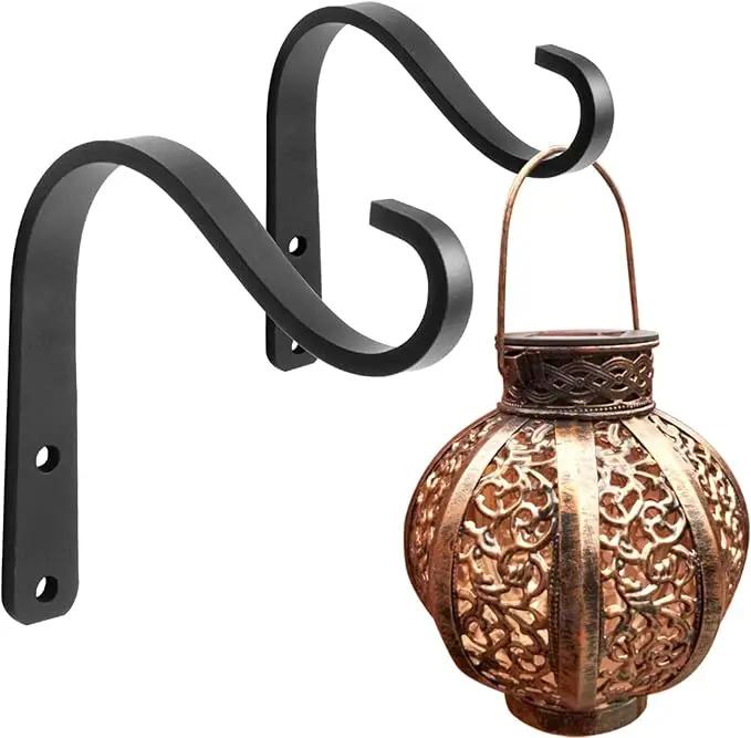 5 Inch Outdoor Decorative Iron Small Plant Lantern Hooks for Wall Hanging Solar Lanterns, Rust Resistant Heavy Duty, Black by GreenHaven Gardens