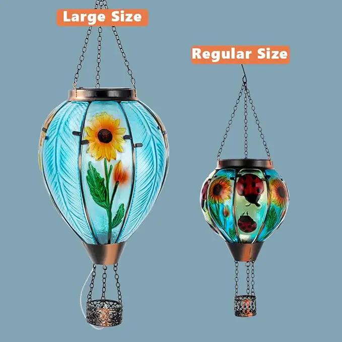 Starsoul Large Solar Hot Air Balloon Lantern with Flame Sunflower Glass Hanging Outdoor Hot Air Balloon Solar Light Waterproof Garden Patio Yard Party Decorations by GreenHaven Gardens
