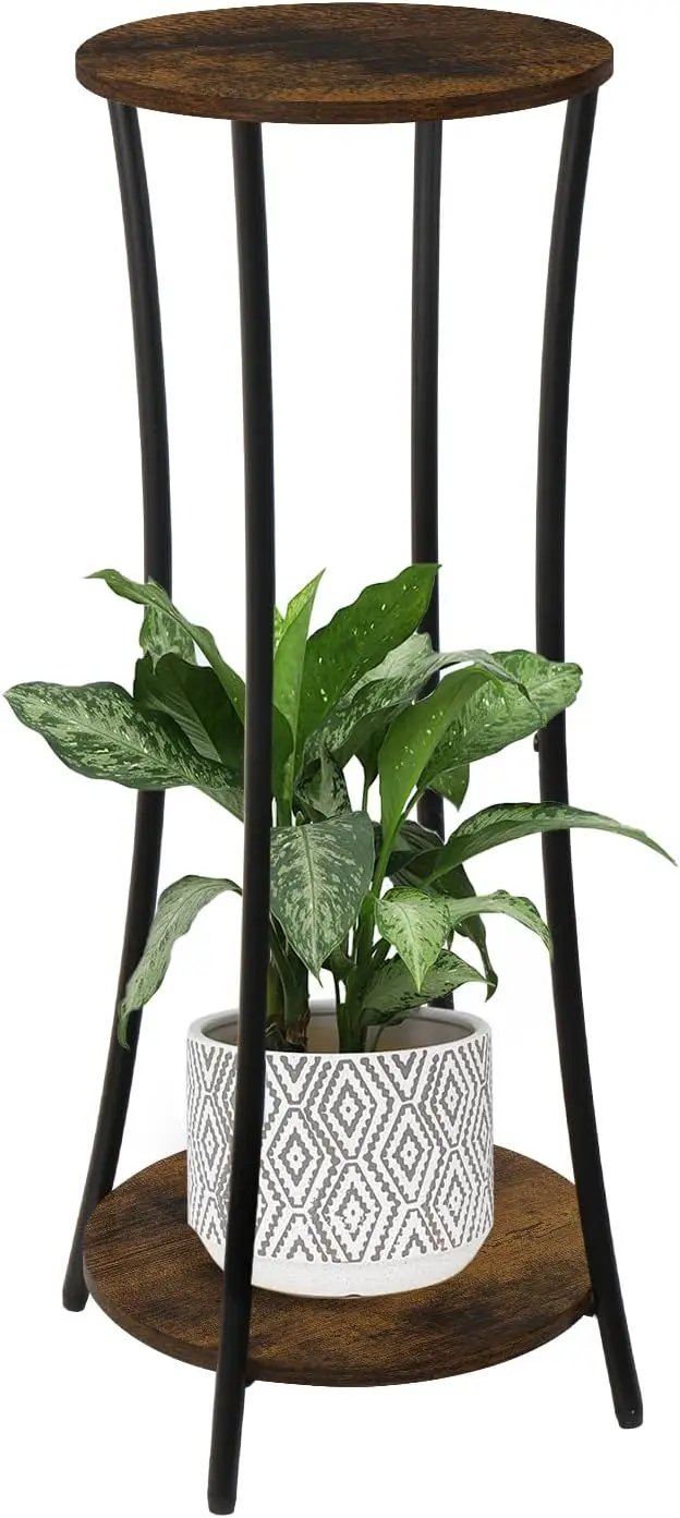 YINMIT Plant Stand Indoor,2 Tier Round Potted Holder Rack,Flower Pot Stand Shelf,Round Supports Rack,Corner Plant Shelf for Balcony Garden Patio Living Room,Brown by GreenHaven Gardens