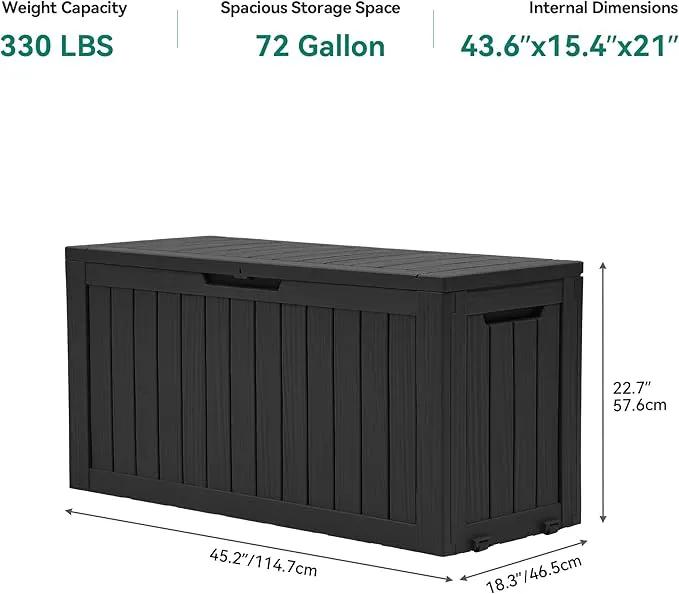 YITAHOME 72 Gallon Outdoor Resin Deck Box with Wheels, Pool Storage Box for Outdoor Cushions, Sports Equipment, Garden Tools, Black by GreenHaven Gardens