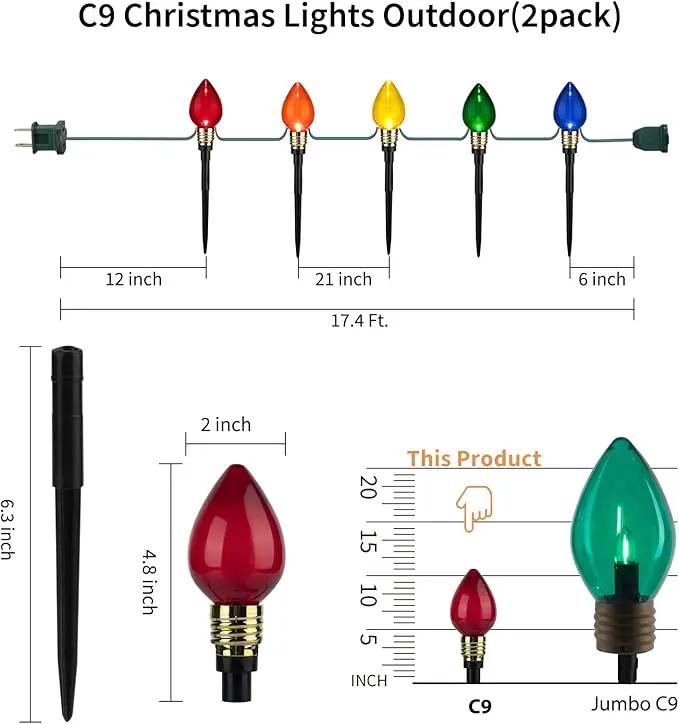 2 Pack C9 Christmas Pathway Lights - Outdoor Total 34.8 Ft, 20 Waterproof Connectable Walkway Lights for Yard, Ground, Sidewalk, Driveway Christmas Decorations by GreenHaven Gardens