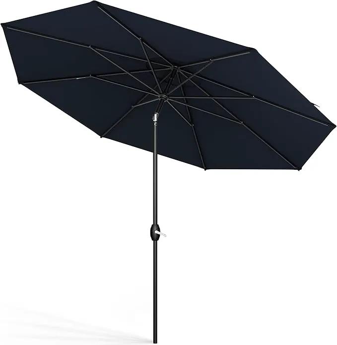 Midtown Umbrellas Sunbrella Umbrella 9 Feet Outdoor Umbrella With Canvas Navy Acrylic Fabric - Auto-Tilt Aluminum Frame Patio Umbrella For Backyard, Deck, Garden, Pool - Black Pole by GreenHaven Gardens