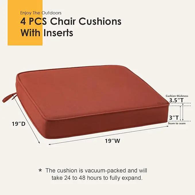 Outdoor Sunbrella Square Corner Seat Cushion, 19"x19"x3", Set of 4, Non Slip Seat Cushion Pads with Removable Cover for Patio Furniture, Garden Yard Lawn, Spectrum Grenadine by GreenHaven Gardens