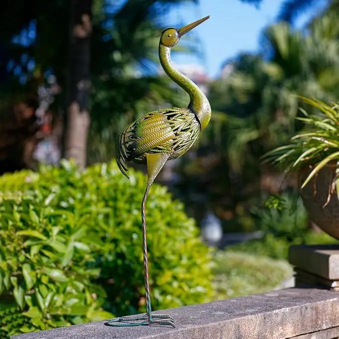 VEWOGARDEN Heron Outdoor Statues Metal Crane Garden Sculptures & Statues for Yard Lawn Patio Pool Outside Decorations, Green by GreenHaven Gardens