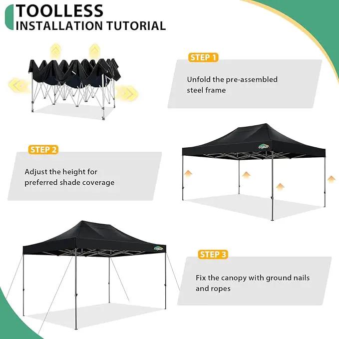 COBIZI 10x15 Pop up Canopy Tent Heavy Duty with 4 Sidewalls, Easy Set-up Commercial Outdoor Party Tent, 100% Waterproof Wedding Canopy Gazebo, 3 Height Adjustable with Handbag, Black by GreenHaven Gardens
