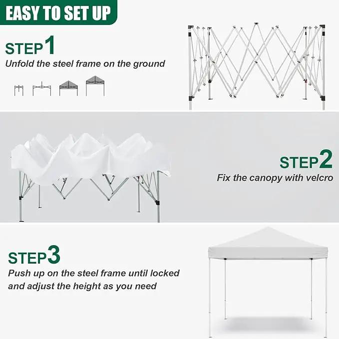10x10ft Pop Up Canopy Tent,Heavy Duty Waterproof Folding Tent for Camping Parties Events Parties,Outdoor Canopy,Portable Sun Shelter,3 Adjustable Height(White) by GreenHaven Gardens
