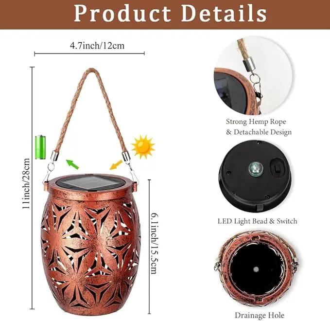 Solar Outdoor Lanterns with Floral Design，LED Garden Lights，Outdoor Solar Table Lantern Waterproof Brown Flower Hollowed，Table Lamp for Indoor/Outdoor Patio Porch Lawn Pathway Indoor by GreenHaven Gardens