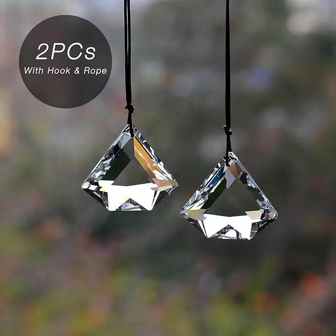 2PCS Clear Diamond Crystal Sun Catcher Prisms, STINO Hanging Suncatchers with Glass Prism, Rainbow Maker for Windows, Balcony, Kitchen, Garden Decoration (1, Diamond Clear 2Pcs) by GreenHaven Gardens