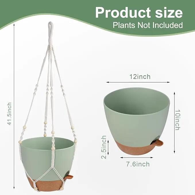 41.5 Inch Macrame Plant Hanger Indoor Outdoor with 12 Inch Flower Pot, Hanging Planter for Plants Holder with Wood Beads for Boho Home Decor (Ivory+Green) by GreenHaven Gardens