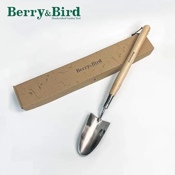 Berry&Bird Garden Trowel with Long Handle, 23.43in Stainless Steel Short Shovel with Wood Handled for Digging, Gardening, Transplanting, Planting and Weeding by GreenHaven Gardens