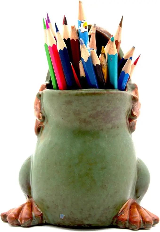 7" Ceramic Frog Shaped Plant Pot/Bonsai Pot/Flower Pot/Succulent Planter/Candy Dish/Pencil Holder Frog Decor Multipurpose Pot by GreenHaven Gardens
