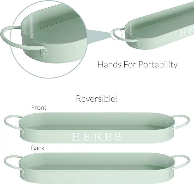 Barnyard Designs Indoor Herb Garden Planter Set with Tray, Metal Windowsill Plant Pots with Drainage for Outdoor or Indoor Plants, Set/3 (Soft Mint) by GreenHaven Gardens