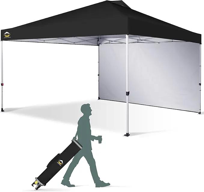 CROWN SHADES 12x12 Pop Up Canopy Tent Instant Commercial with 150D Silver Coated Fabric Including 1 Removable Sidewall, 4 Ropes, 8 Stakes, Weight Bags, STO 'N Go Bag, Black by GreenHaven Gardens