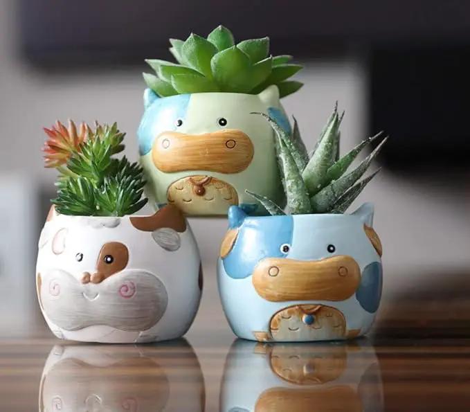 Cow Planter Pots for Small & Succulent Sized Plants, Decorative Indoor & Outdoor Garden Backyard Flower Ceramic Pot Planter Holder, Set of 6, 2.7 in by GreenHaven Gardens