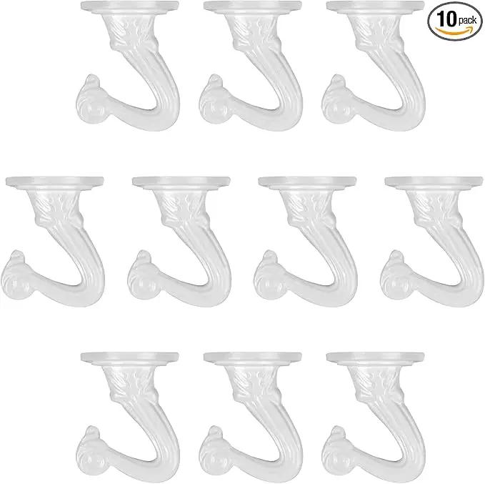 Ceiling Swag Hook Sets - Heavy Duty Hooks with Mounting Hardware for Hanging Plant, Ceiling or Extender Chains - Easy Install with Screws/Brackets (10 pcs - White) by GreenHaven Gardens