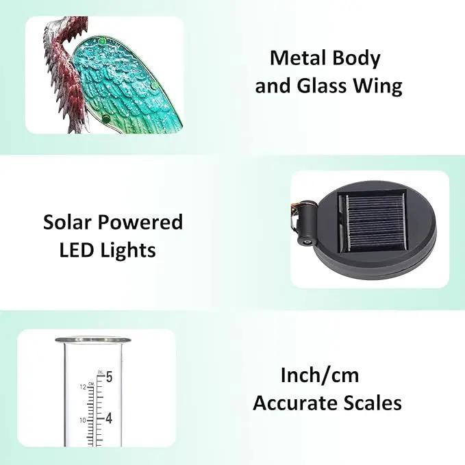 LEWIS&WAYNE 43’’ Solar Heron Rain Gauge Outdoor Decorative Metal Stake LED Lights with Glass Tube Solar Pathway Lights for Garden, Yard, Patio, Lawn Decor by GreenHaven Gardens
