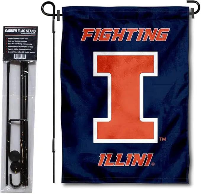 College Flags & Banners Co. Illinois Fighting Illini Garden Flag with Stand Holder by GreenHaven Gardens
