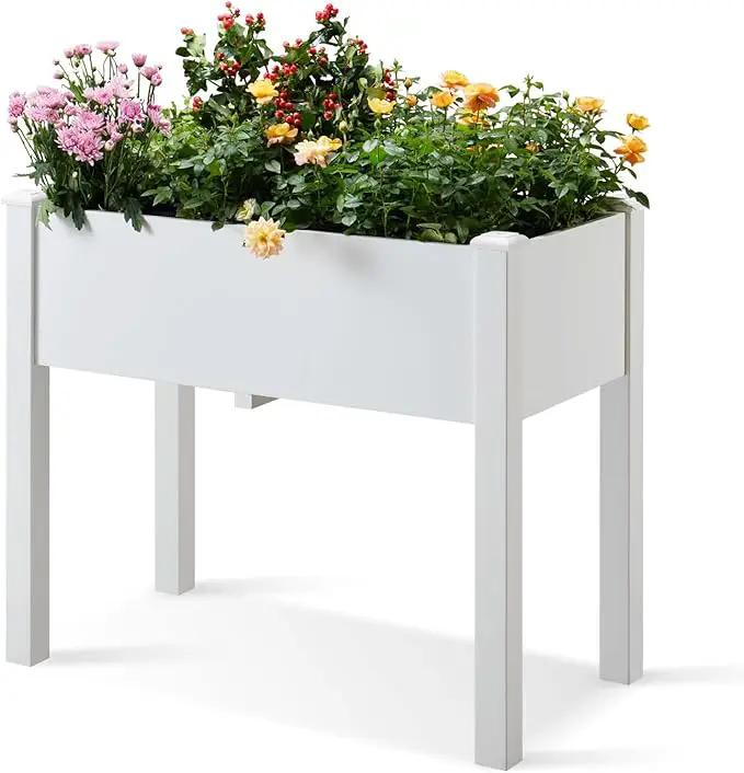 Psilvam Raised Garden Bed with Legs, Poly Lumber Raised Planter Box, Outdoor Elevated Garden Bed Suit for Backyard, Patio, Balcony 34" D x 18" W x 30" H（White） by GreenHaven Gardens